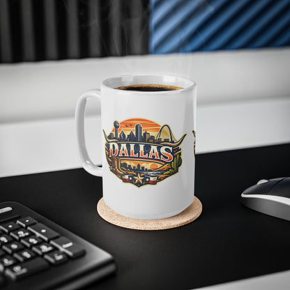 Dallas Skyline Ceramic Coffee Mug — Retro Texas Cityscape 11oz & 15oz