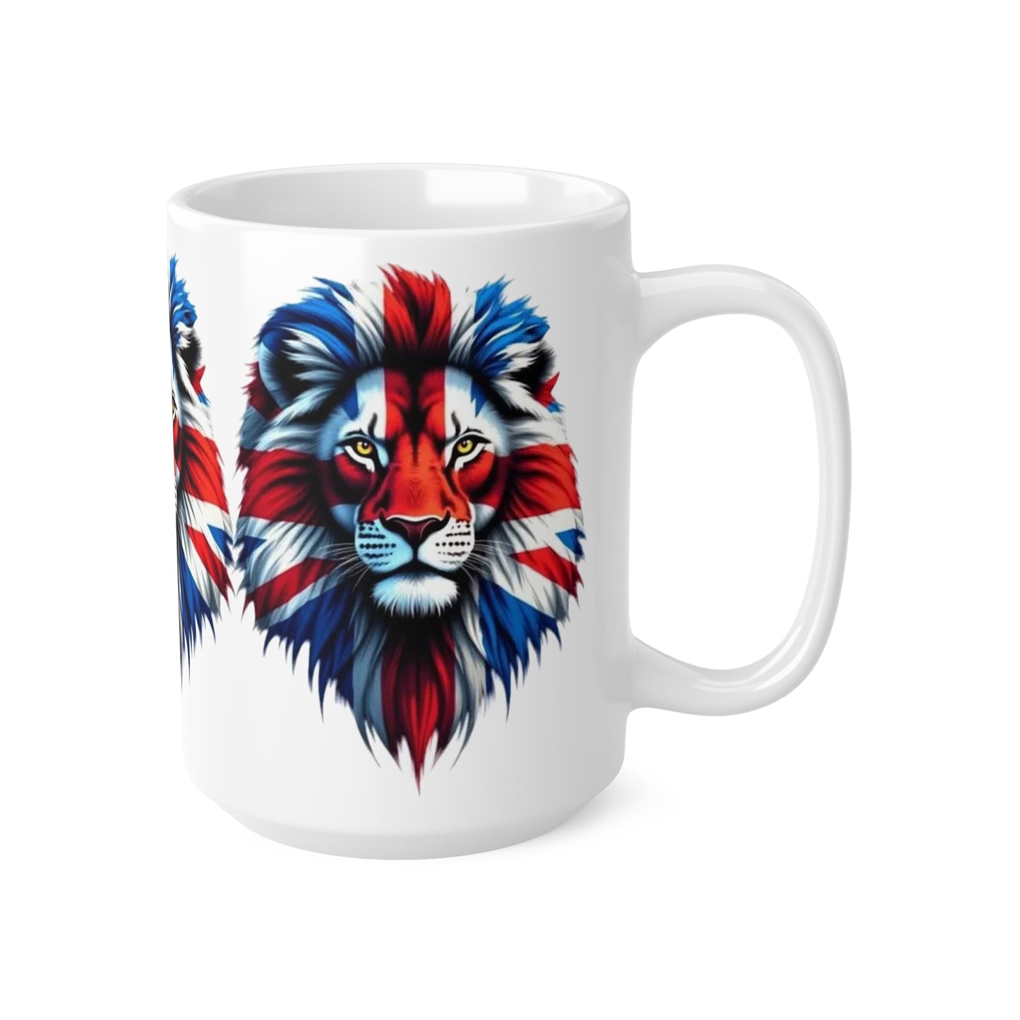 Union Jack 3 Lions Mug — British Flag Ceramic Coffee Cup (11oz & 15oz)