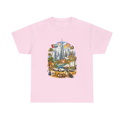 Dubai Skyline Beach Vacation T-Shirt – Retro Travel Collage Tee