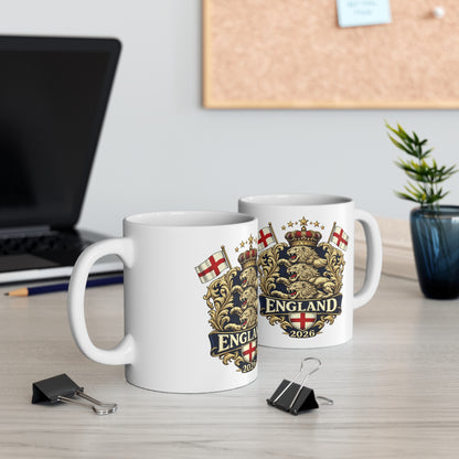 England 2026 Crest Coffee Mug — Vintage Lion Coat of Arms Ceramic Cup (11oz, 15oz)