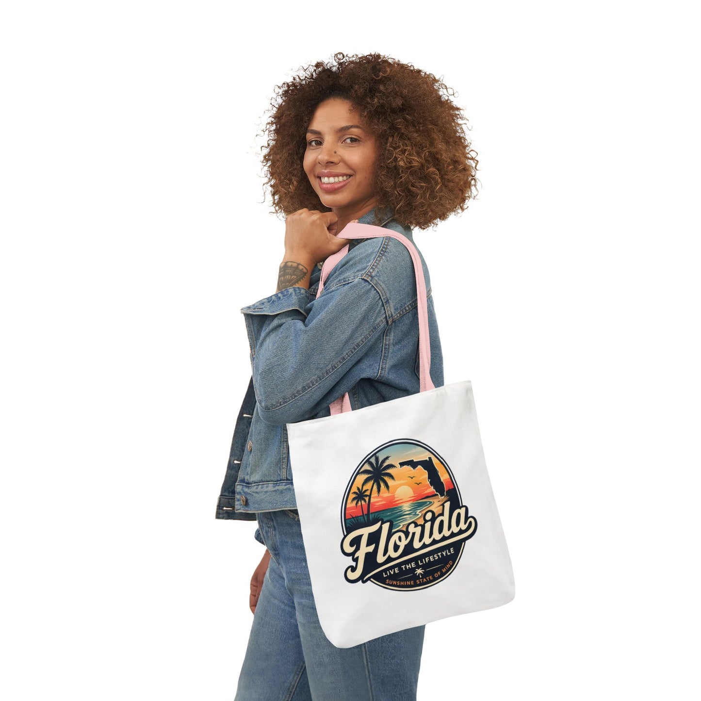 Florida Sunset Canvas Tote Bag — Retro Palm Beach Design