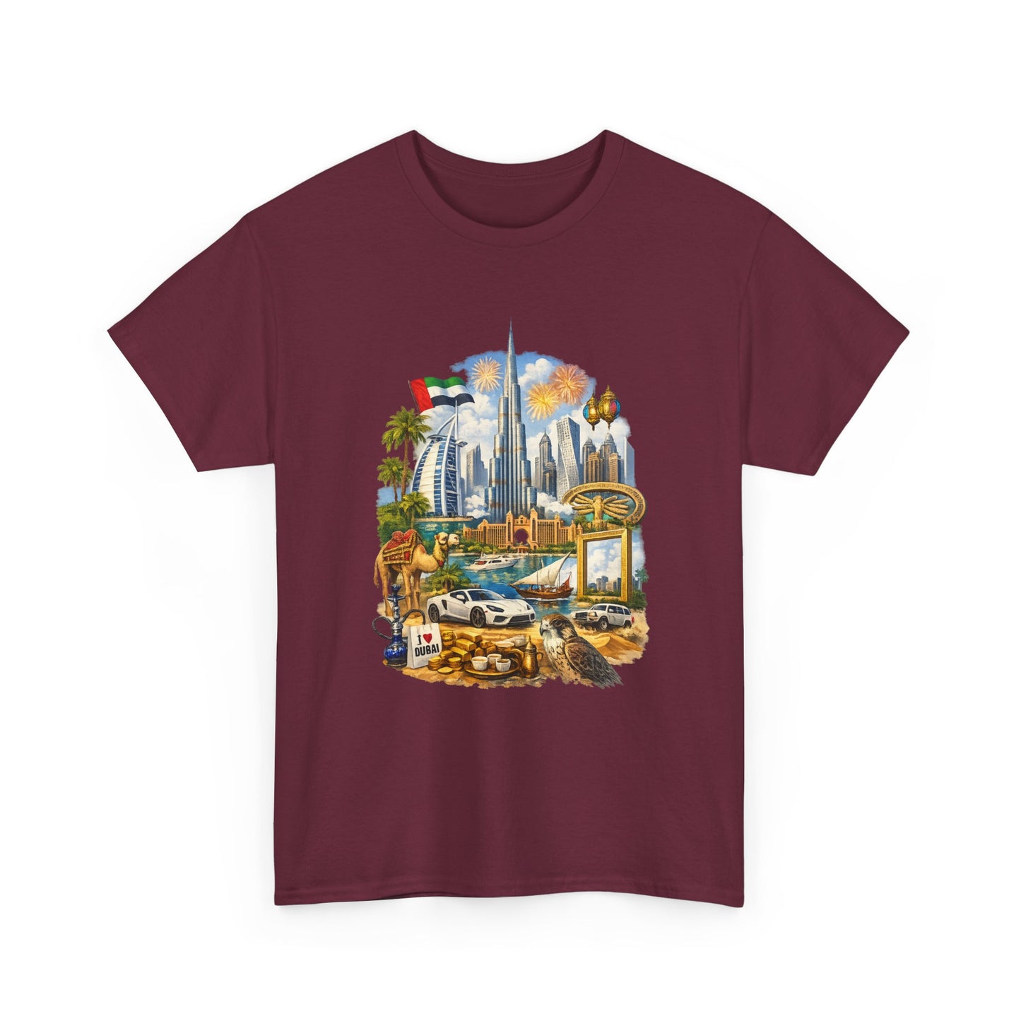 Dubai Skyline Beach Vacation T-Shirt – Retro Travel Collage Tee
