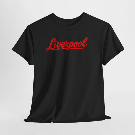Liverpool Script T-Shirt — Retro Red Script Football Fan Tee