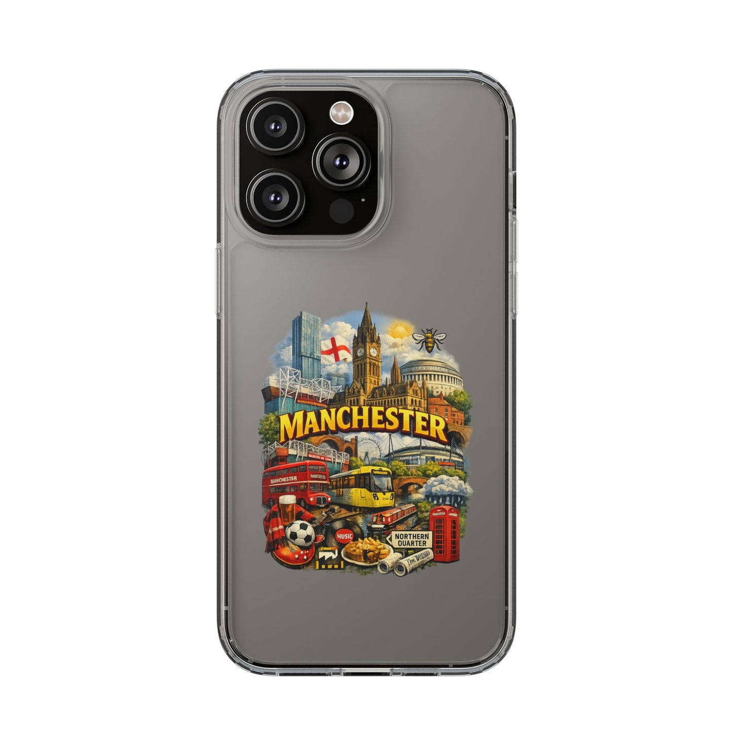 Manchester Landmark Clear Phone Case — Cityscape Collage Design