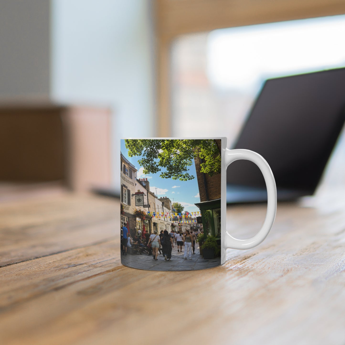Richmond Ted Lasso Vintage English Pub Street Scene Mug – Café Outdoor Seating Photo Ceramic Coffee Cup (11oz & 15oz)
