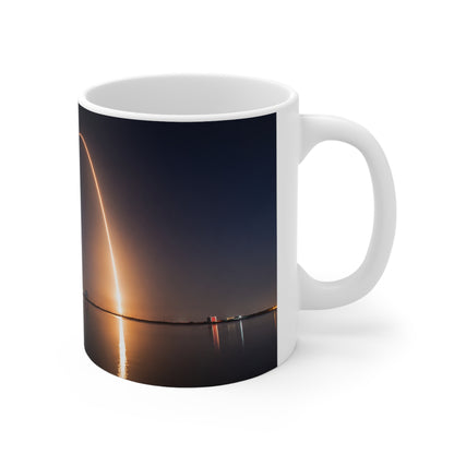 Night Rocket Launch Photo, Atmospheric Space Glow Ceramic Mug — (11oz & 15oz)