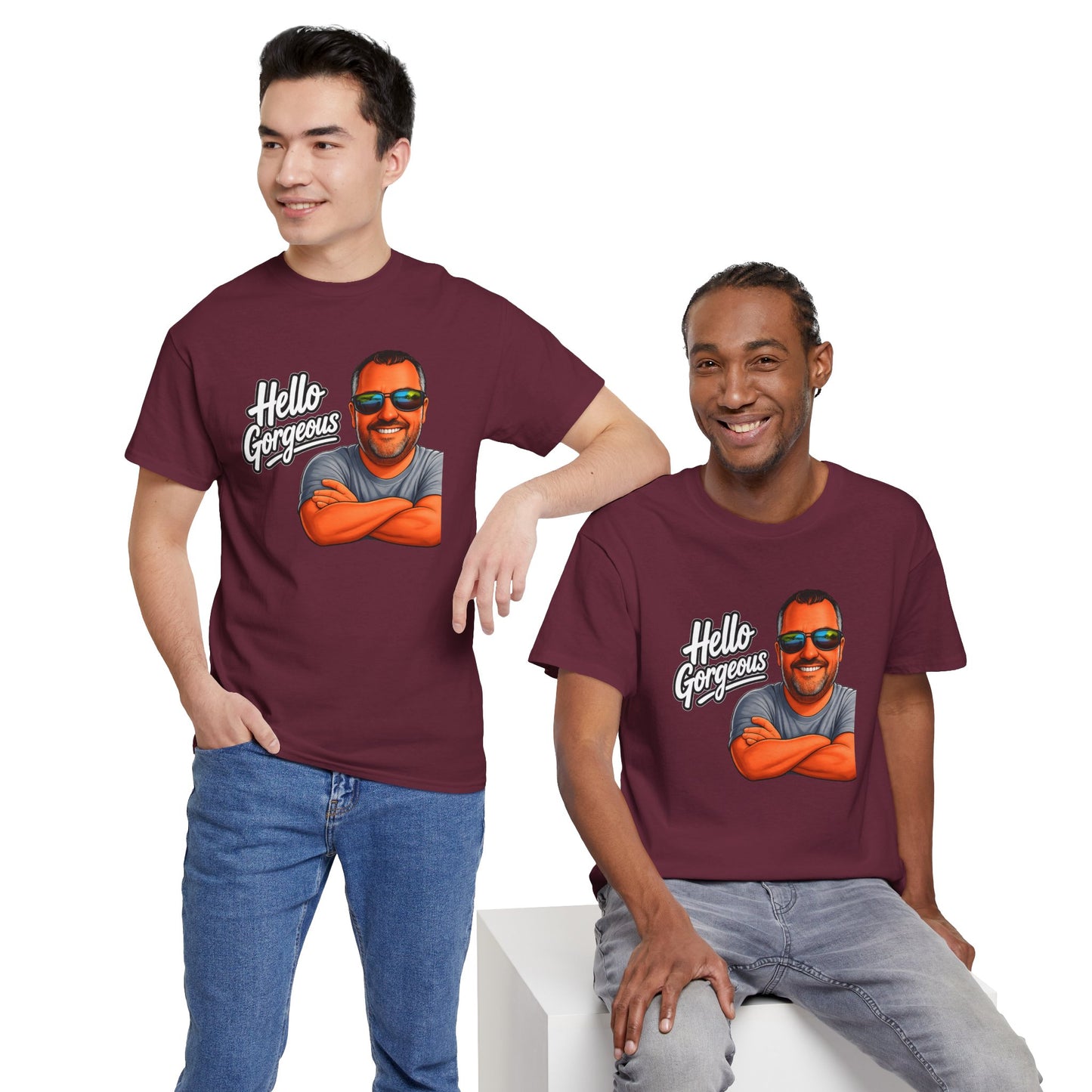 Hello Gorgeous Graphic Tee — Funny Retro Portrait T‑Shirt