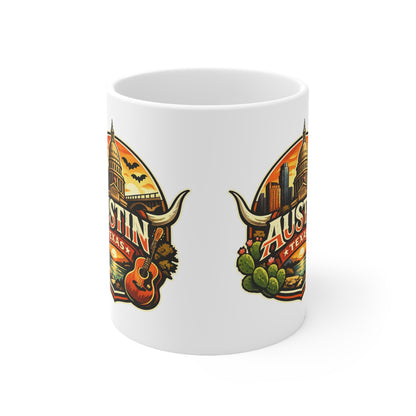 Austin Texas Coffee Mug — Vintage Capitol & Guitar Ceramic Mug (11oz/15oz)