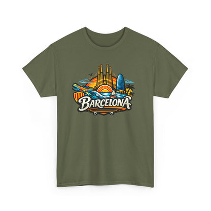 Barcelona Skyline Graphic Tee — Colorful Travel Souvenir T-Shirt