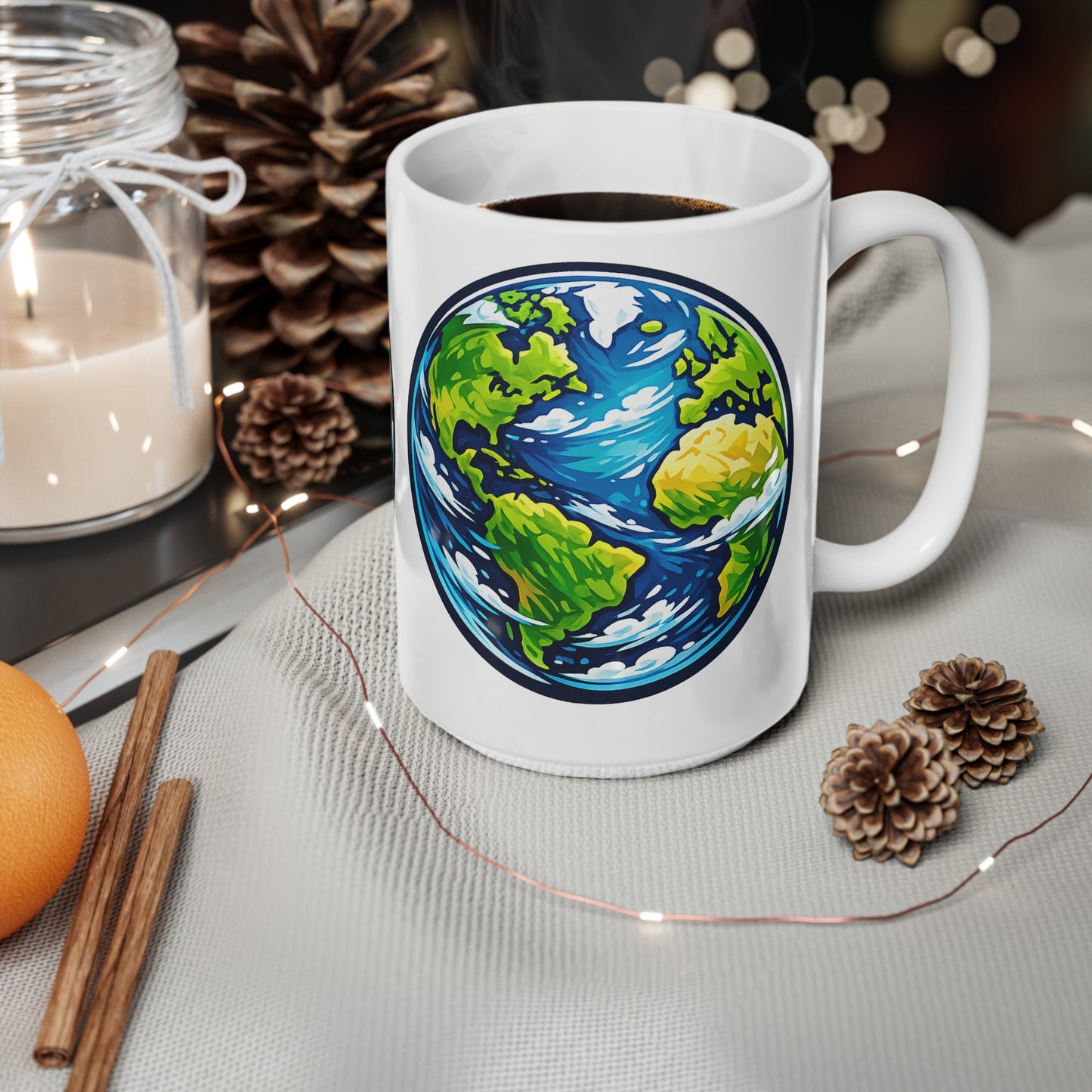 Earth Globe Ceramic Mug — Eco-Friendly World Map Coffee Cup (11oz & 15oz)