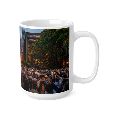 New York City Manhattanhenge Sunset Photo Mug — NYC Skyline Crowd Ceramic Coffee Cup (11oz/15oz)