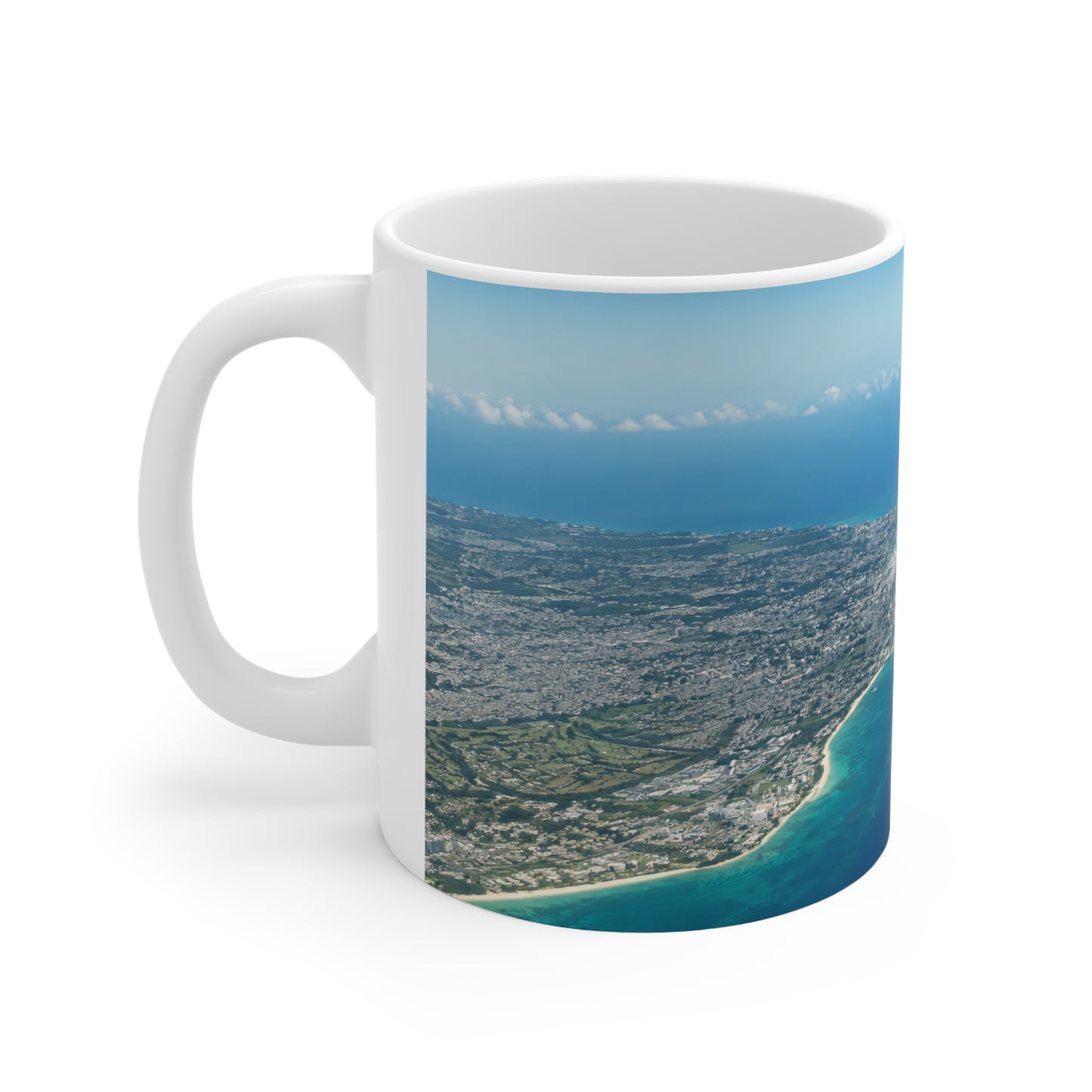 Barbados Aerial Photo Mug — Scenic Ocean & Shoreline Ceramic Coffee Cup (11oz/15oz)