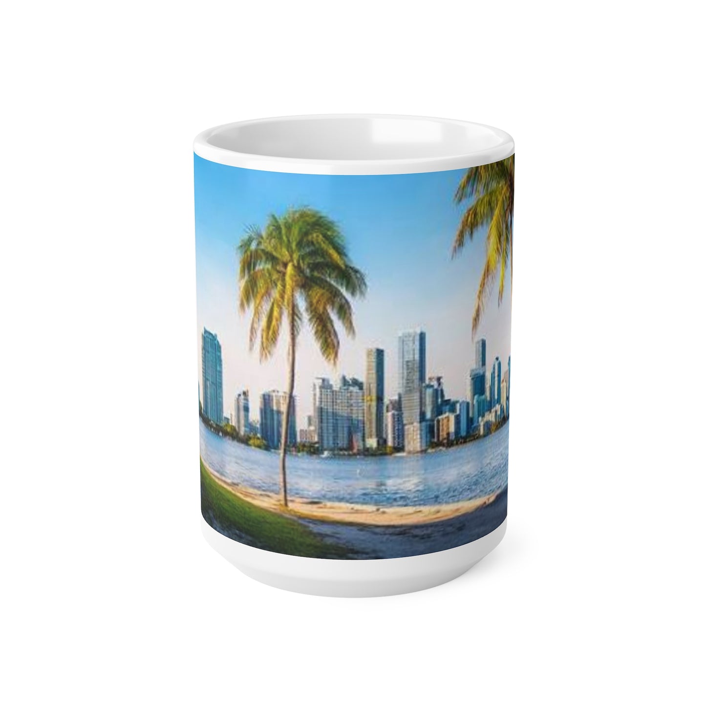 Miami Skyline Palm Tree Coffee Mug — City Waterfront Ceramic Mug (11oz & 15oz)