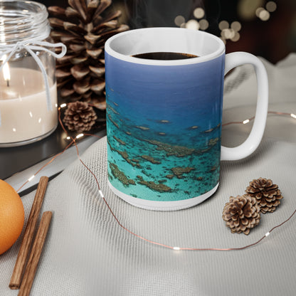 Ocean Reef Ceramic Coffee Mug — Aerial Turquoise Sea Print (11oz & 15oz)