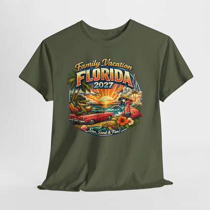 Florida Family Vacation 2027 T-Shirt — Retro Sunset Beach Design