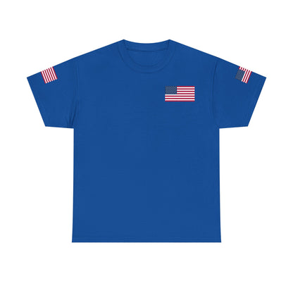 Team USA Flag T‑Shirt — Patriotic Navy Tee with Back Shield Logo