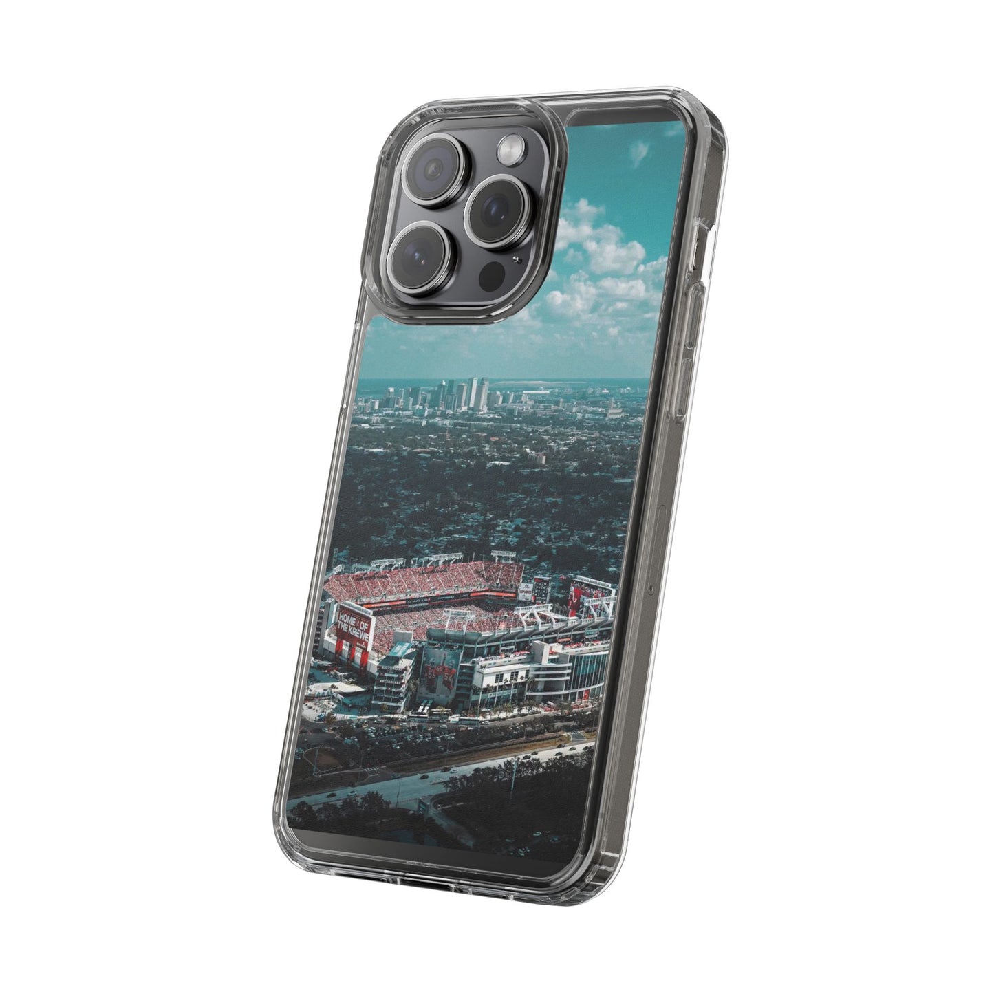 Tampa Bay Raymond James Stadium Clear Phone Case — Aerial City Stadium Design