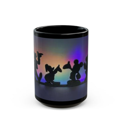 Silhouette Cartoon Characters Black Coffee Mug – Colorful Backlight Disney-Inspired 11oz/15oz