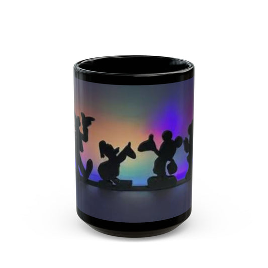 Silhouette Cartoon Characters Black Coffee Mug – Colorful Backlight Disney-Inspired 11oz/15oz