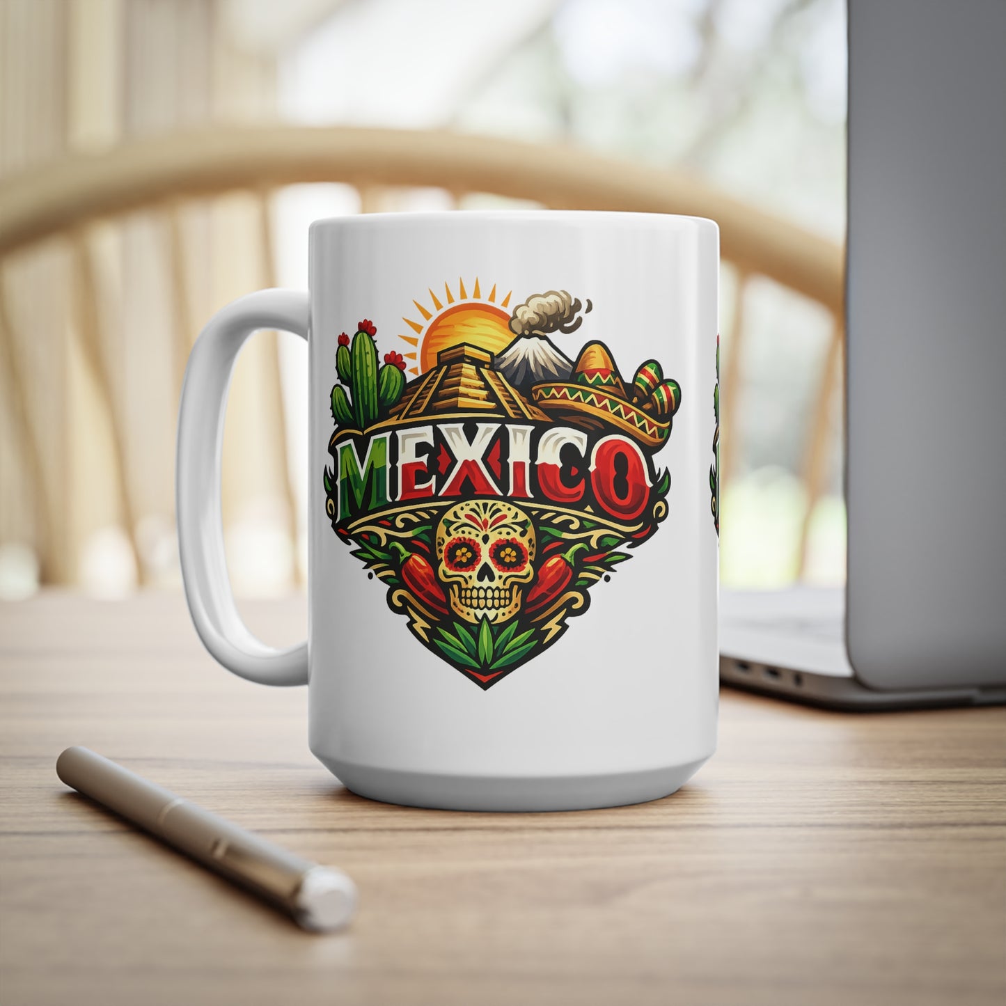 Mexico Travel Coffee Mug — Colorful Sugar Skull & Sunset Ceramic Mug (11oz/15oz)