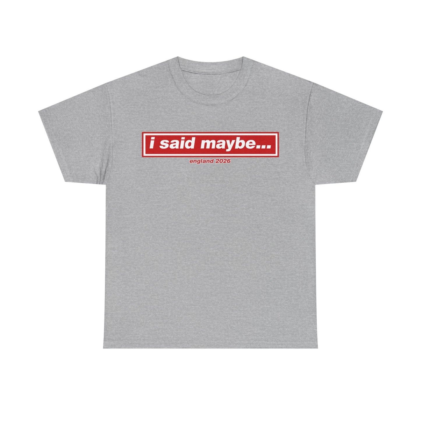 I Said Maybe Tee — Minimalist Red Logo Graphic T‑Shirt