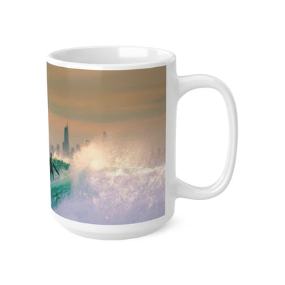 Surfer City Skyline Ceramic Coffee Mug – Ocean Wave Sunrise 11oz & 15oz