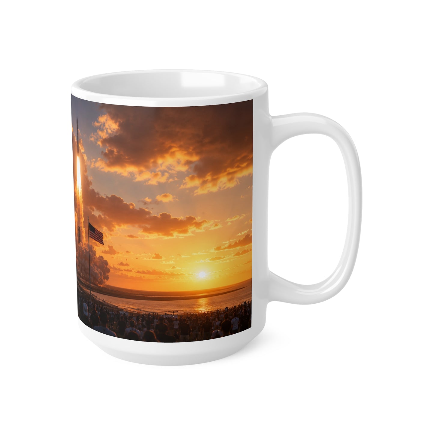 Florida Rocket Launch Coffee Mug — Sunset Space Shuttle Launch Photography Ceramic Mug (11oz & 15oz)