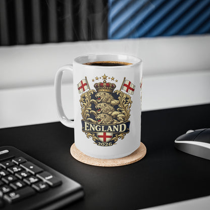England 2026 Crest Coffee Mug — Vintage Lion Coat of Arms Ceramic Cup (11oz, 15oz)