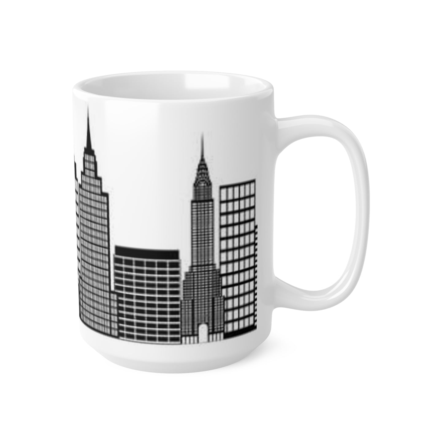 New York City Skyline Ceramic Mug — Black & White New York Statue of Liberty Coffee Cup (11oz, 15oz)