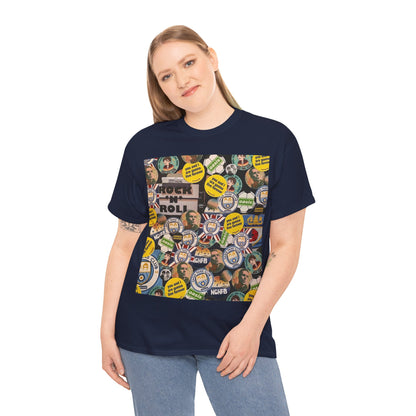 Oasis Rock & Roll Retro Button Collage Tee