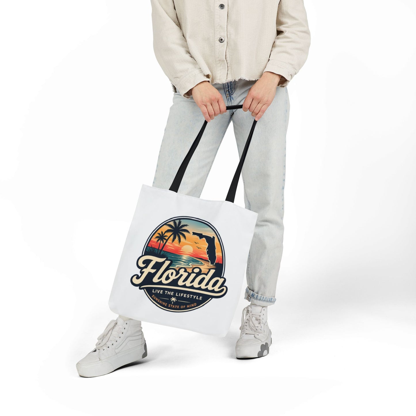Florida Sunset Canvas Tote Bag — Retro Palm Beach Design