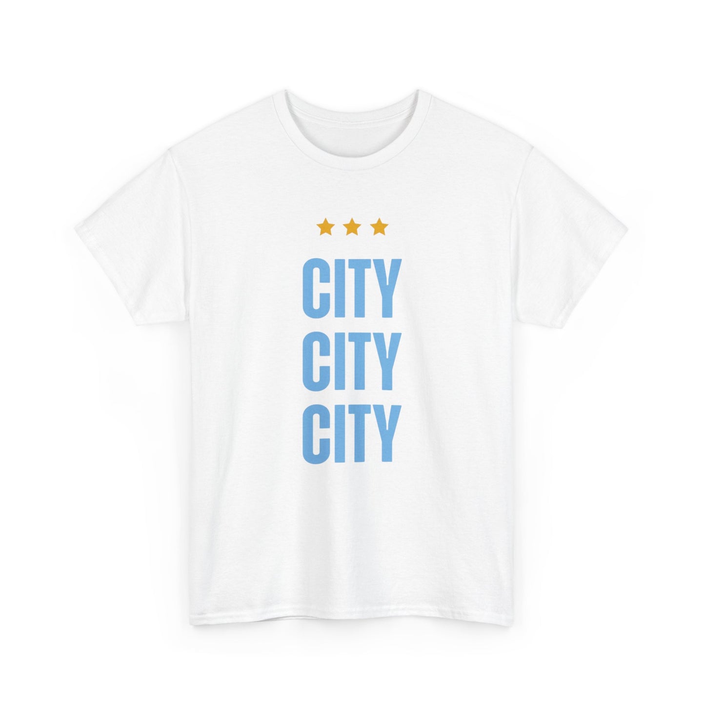 Manchester City City City Tee — Minimal Skyline Graphic T‑Shirt with Three Stars