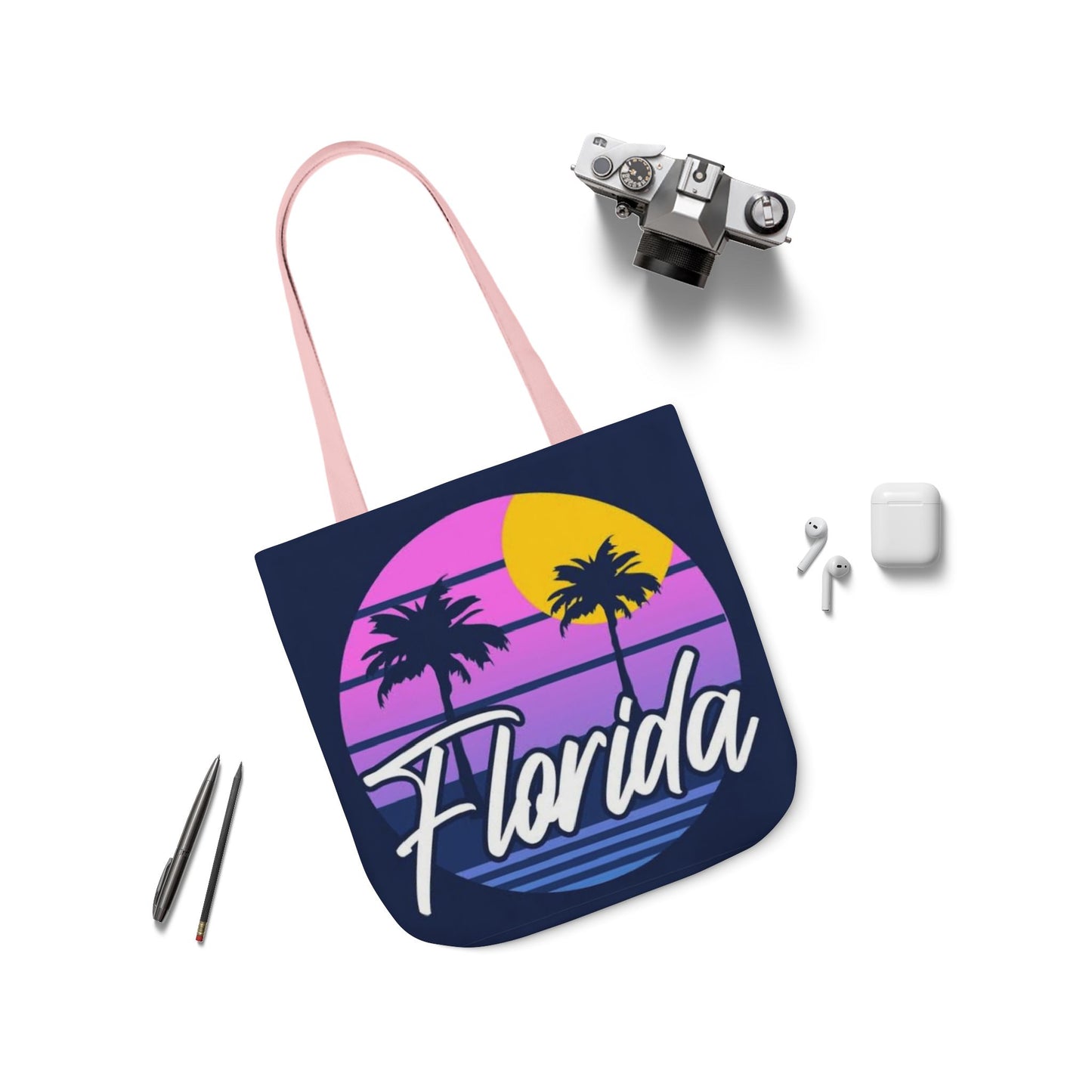 Florida Sunset Palm Tote Bag — Retro Beach Canvas Tote