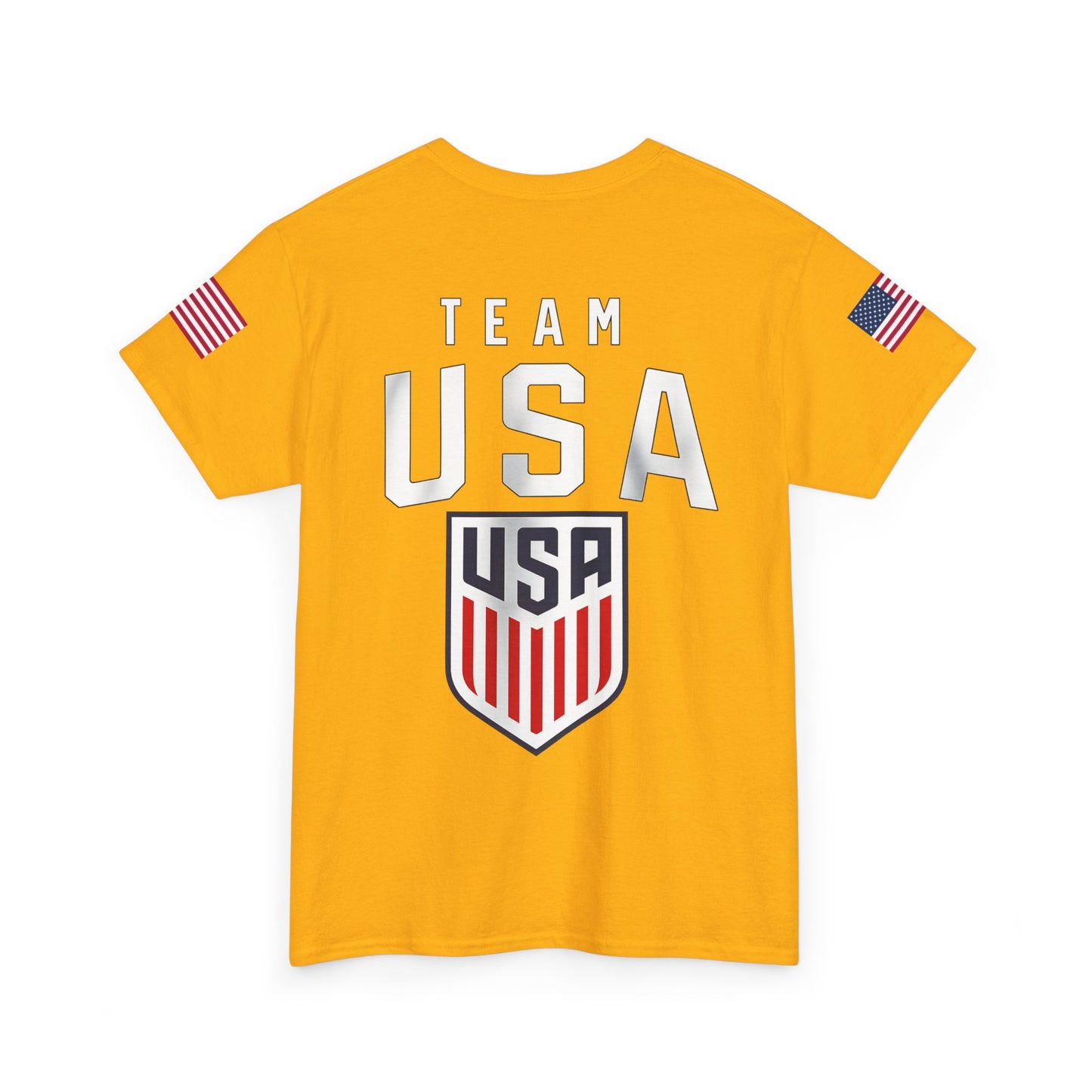 Team USA Flag T‑Shirt — Patriotic Navy Tee with Back Shield Logo