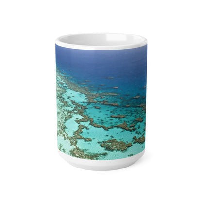Ocean Reef Ceramic Coffee Mug — Aerial Turquoise Sea Print (11oz & 15oz)