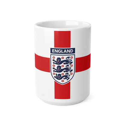England Flag Coffee Mug — St George Cross Ceramic Tea Cup with Three Lions Crest (11oz & 15oz)