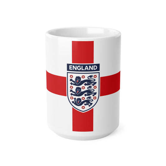 England Flag Coffee Mug — St George Cross Ceramic Tea Cup with Three Lions Crest (11oz & 15oz)