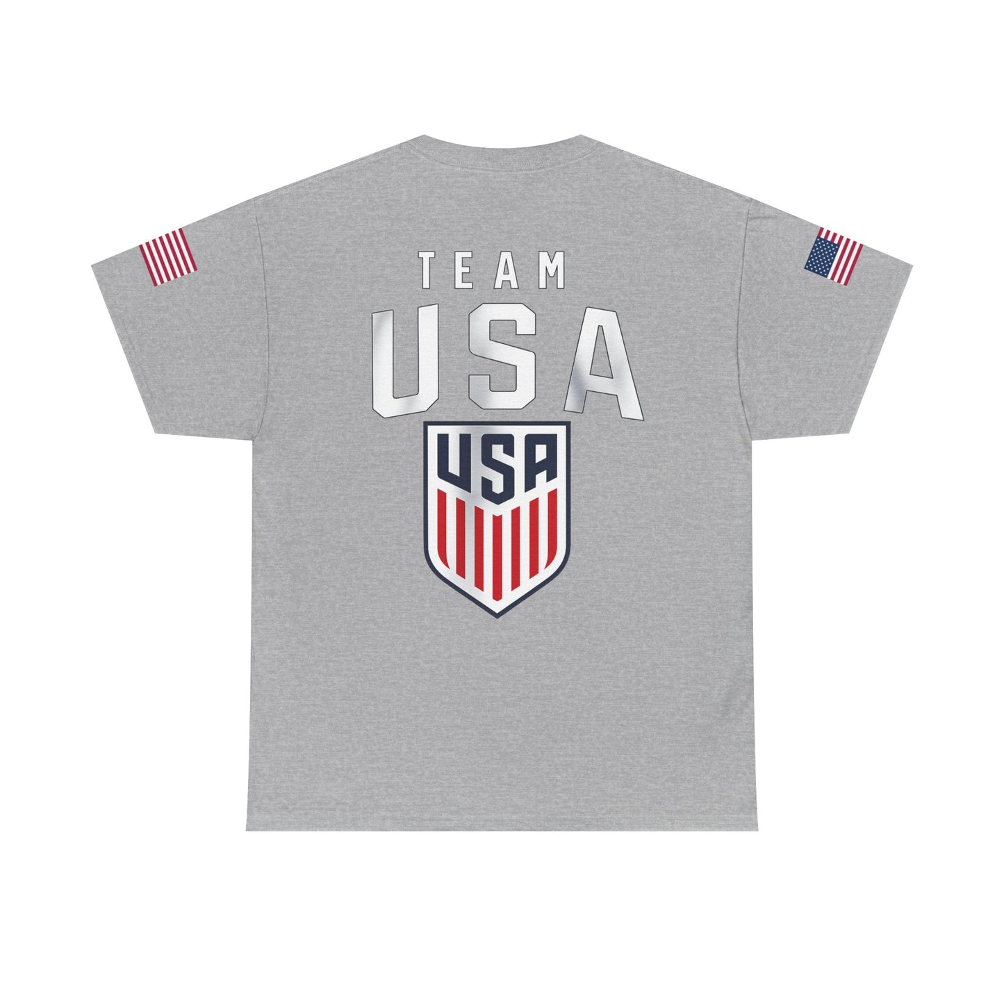 Team USA Flag T‑Shirt — Patriotic Navy Tee with Back Shield Logo