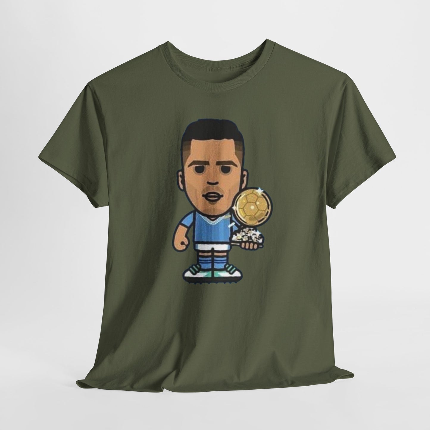Rodri Manchester City Cartoon Tee — Player Holding Trophy Graphic Shirt