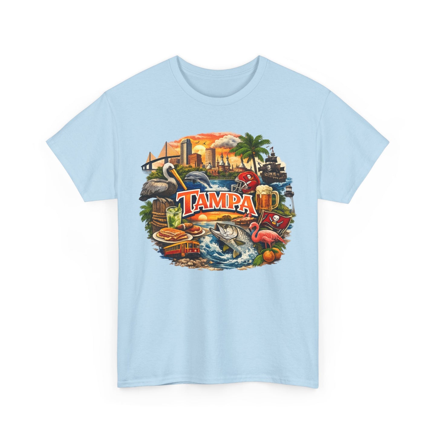 Tampa Florida Retro Scenic Tee — Vintage Beach, Skyline & Wildlife Graphic