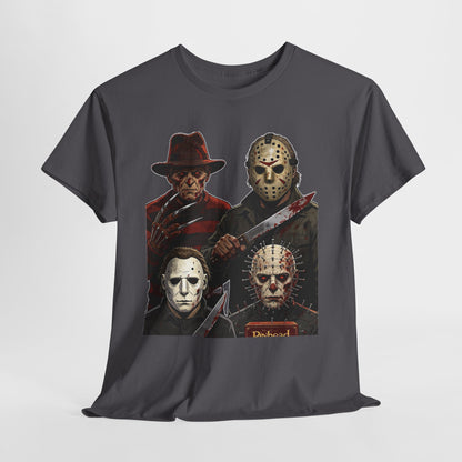 Horror Icons T-Shirt — Freddy, Jason, Michael & Pinhead Slasher Collage