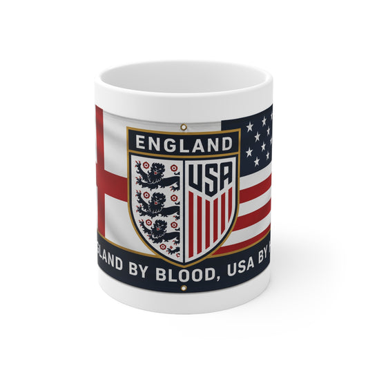 England USA Flag Crest Mug — Ceramic 11oz & 15oz (England by Blood, USA by... Design)