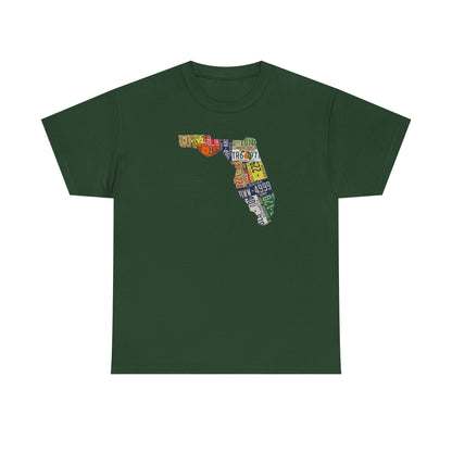 Florida License Plate Map T-Shirt — Vintage State Silhouette Tee