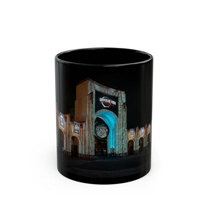 Universal HHN Black Ceramic Mug — Nighttime Theme Park Arch Photo (11oz & 15oz)