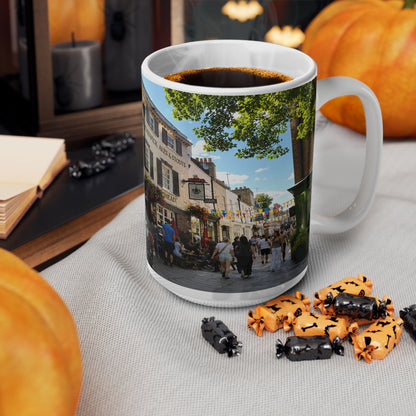 Richmond Ted Lasso Vintage English Pub Street Scene Mug – Café Outdoor Seating Photo Ceramic Coffee Cup (11oz & 15oz)
