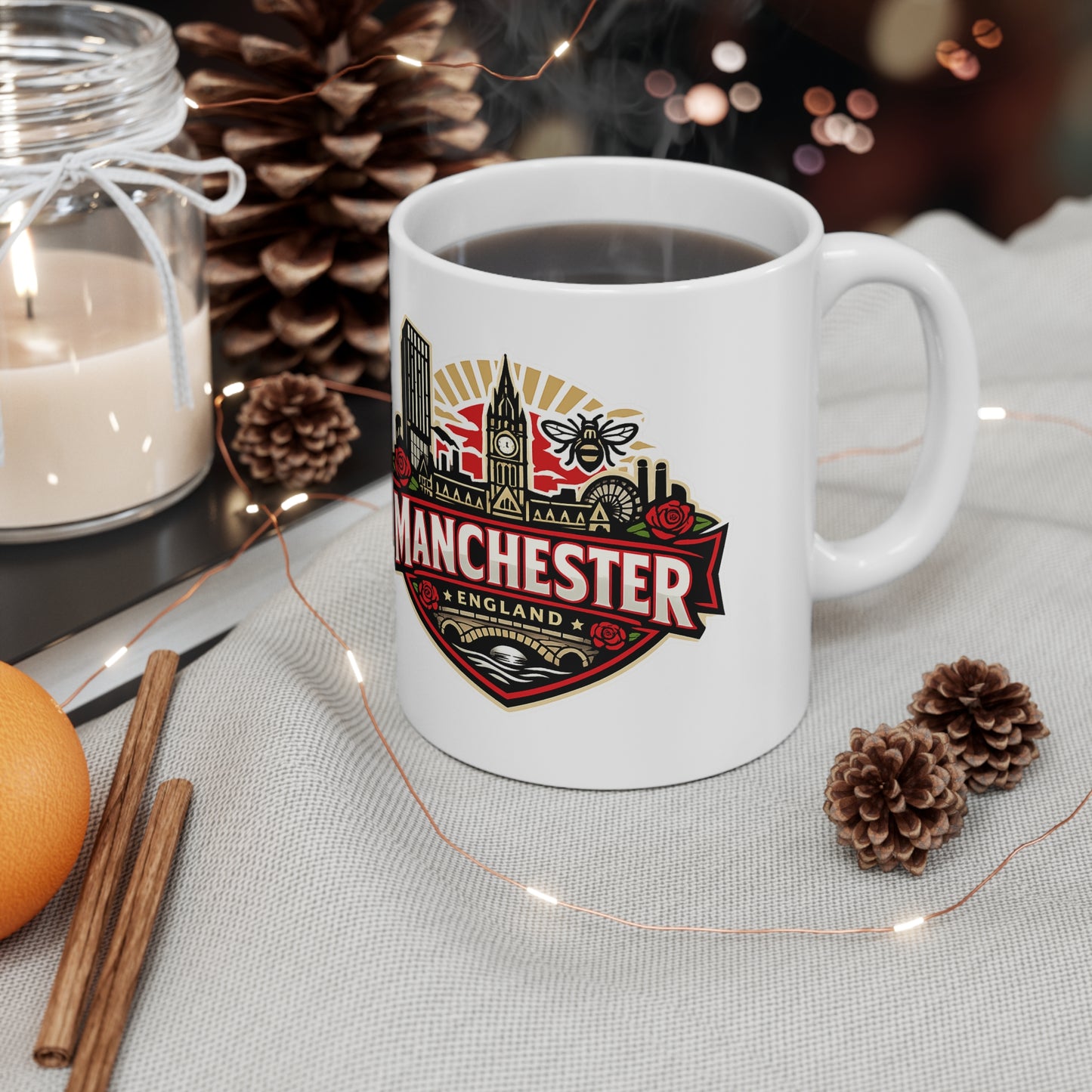 Manchester England Ceramic Coffee Cups, 11oz, 15oz
