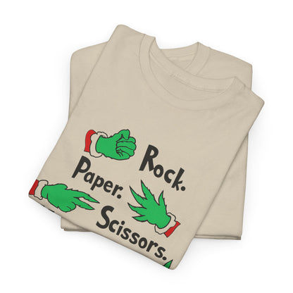 Funny Holiday Tee — "Rock. Paper. Scissors. Throat Punch! I Win" Graphic T-Shirt