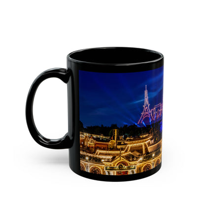 Disneyland Paris Park Nightscape Black Mug — Illuminated Main Street Skyline (11oz/15oz)