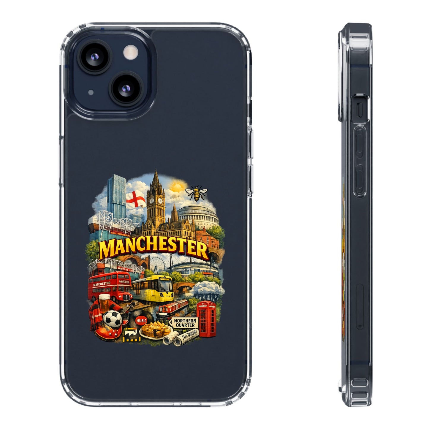 Manchester Landmark Clear Phone Case — Cityscape Collage Design