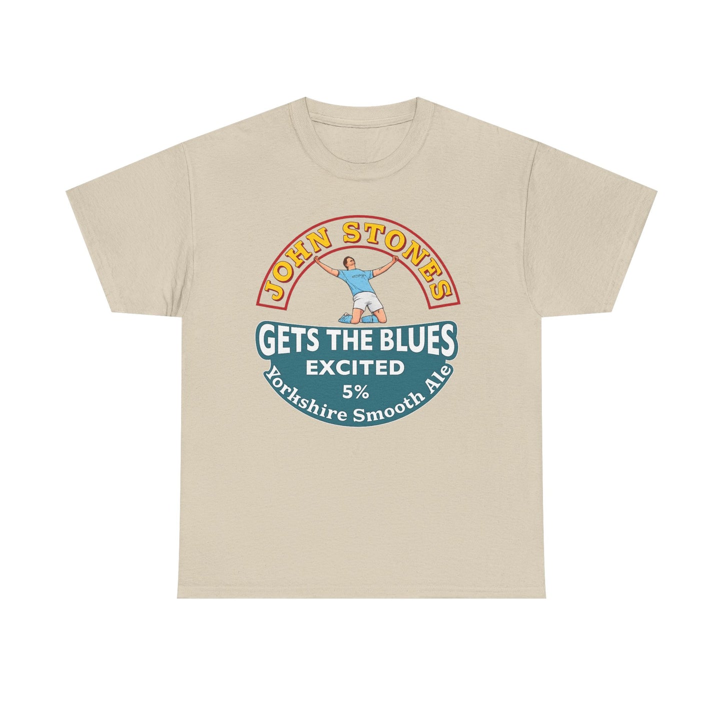 John Stones T-Shirt — "Gets The Blues Excited" Retro Ale Parody Tee